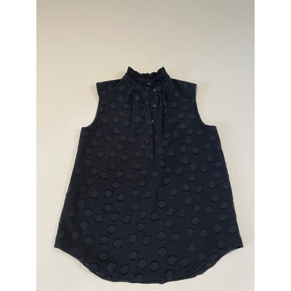 Ann Taylor Black Ruffle Neck Sleeveless Top with Polka Dot Inlay - Picture 3 of 7